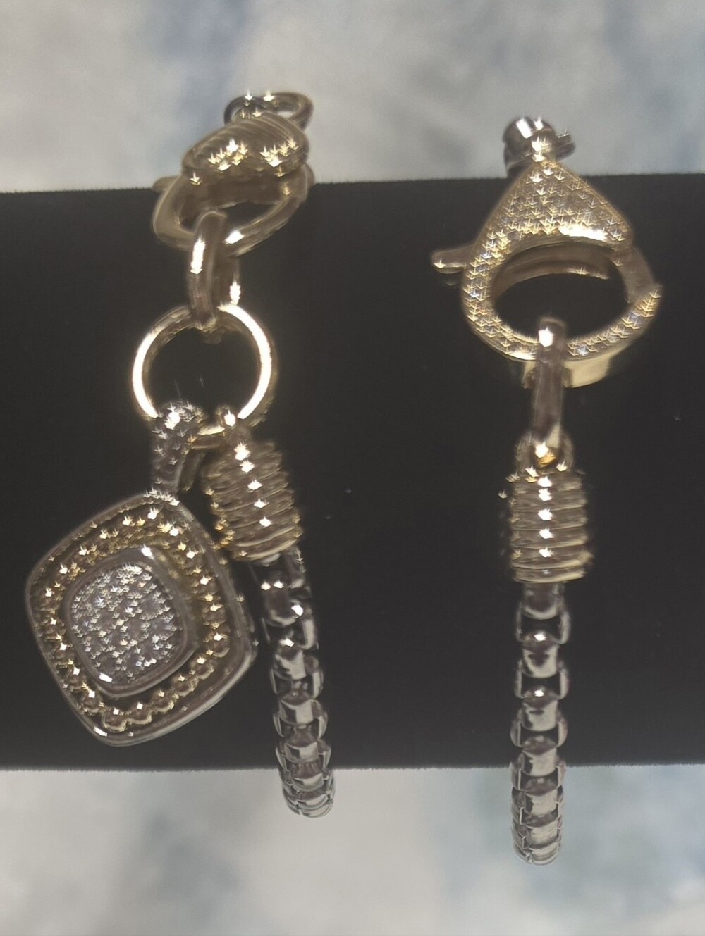 Two Tone Pave Cz Stone Bracelet (2 Bracelets)